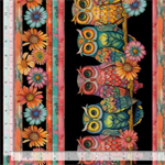Timeless Treasures  Wild Wings - Bright Owls 11^ Stripes, Black