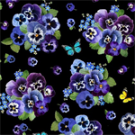 Timeless Treasures - Pansy Paradise - Bouquets & Butterflies, Black