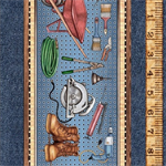 Quilting Treasures - A Little Handy - Tool Stripe, Denim