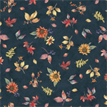P & B Textiles - Bountiful - Tossed Fall Flowers, Navy