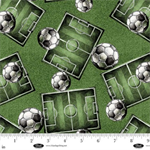 Blank Quilting - Goalbound - Soccer fields with Soccer Balls, Green