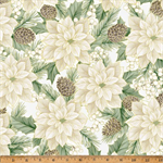 Hoffman California - Christmas Wish - White Poinsettias, Parchment/Gold