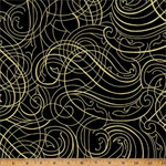 Hoffman California - Christmas Wish - Swirling Metallic Lines, Black/Gold