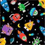 Windham Fabrics - Winter Fleece Print - Space Monsters, Black