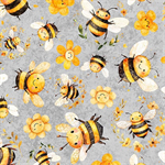 Quilting Treasures - Buzz Buzz Buzz - Bee & Floral Toss, Light Gray