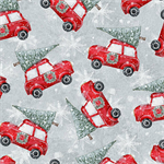 Blank Quilting - Joyful Tidings - Cars with Christmas Trees, Light Gray