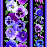 Timeless Treasures - Pansy Perfection - 11^ Stripes, Black