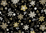 Red Rooster - Flint - Large Gold & Tan Flowers On Black