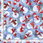 Timeless Treasures - Holiday - Tossed Happy Snowman, Blue
