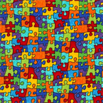 Timeless Treasures - FUN - (Gail) - Puzzle Pieces, Multi/Bright