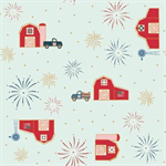 Riley Blake - Sweet Freedom - Barns, Bleached Denim W/Sparkle