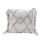 Square Cotton Blend Pillow w/ Tufted Pattern & Tassels, Grey