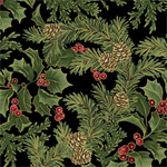 Benartex Traditions - Winter in The Pines - Pine Forest, Black