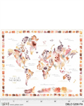 P & B Textiles - Desert Blooms - 36^ Map of The World Panel, Peach