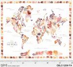 P & B Textiles - Desert Blooms - 36^ Map of The World Panel, Peach