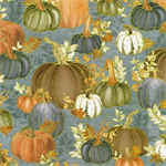 Robert Kaufman - Hello Fall - Pumpkins, Dusty Blue