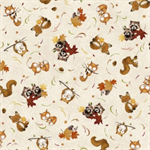 P & B Textiles - Fall Friends - Tossed Forest Friends, Ecru