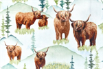 Shannon Fabrics - Cuddle Prints - Highland Cows on Grass, Snow