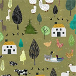 Blank Quilting - Highland Nature Walk - Farm Animals, Olive