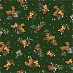 P & B Textiles - Fablewood - Tossed Creatures, Dark Green