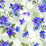 Michael Miller - Floral Fantasy - Ferns & Flowers, Blue