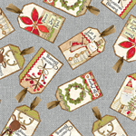 Benartex - Contempo - White Christmas - Tossed Tags, Grey