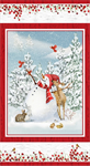 Henry Glass - Sheltering Snowman - 24^ Picture Panel, White/Red