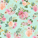 Wilmington Prints - Peony Blossoms - Bouquet Toss, Teal