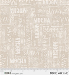 P & B Textiles - Deja Brew - Coffee Words, Neutral  Ecru