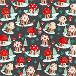 Quilting Treasures - Gnome For The Holiday - Mushroom Houses Toss, Slate