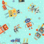 Robert Kaufman - Astrobots Flannel - Robots, Aqua