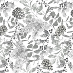 Blank Quilting - Holiday Style - Winter Foliage With Pinecones, Light Gray