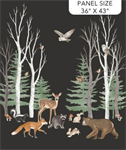 Northcott - Tanglewood - 36^ Forest Animals Panel, Charcoal