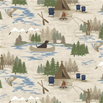 Clothworks - On Lake Time - Toile, Light Khaki