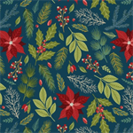 Blank Quilting - Holly Jolly Calico - Poinsettia Floral, Navy