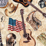 Quilting Treasures - American Country - Guitars, Tan