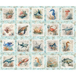 Quilting Treasures - Nauticus - Sea Creatures Picture Patches, Light Aqua
