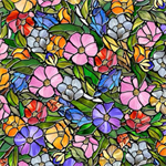 Quilting Treasures - Sunlit Birds - Stained Glass Floral, Multi
