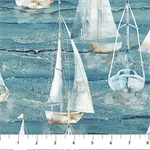 Northcott - Smooth Sailing - Large Sail Boats, Medium Blue