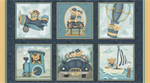 Henry Glass - Traveling Teddies - 24^ Large Block Print, Blue