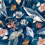 Quilting Treasures - Nauticus - Sea Creatures, Navy