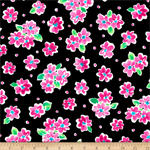 Quilting Treasures - Delilah - Tossed Floral, Black/Fucshia