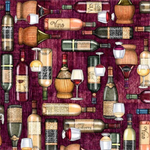 Quilting Treasures - Cork & Barrel - Wine Bottles and Glasses, Burgundy