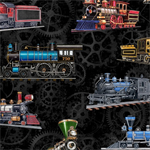 Quilting Treasures - Locomotion - Trains Toss, Black
