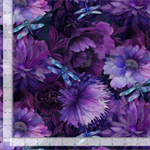 Timeless Treasures -  Dragonfly Mist - Floral With Dragonflies, Purple