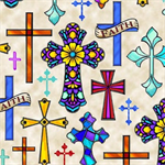 Quilting Treasures - Guardian Angel - Crosses, Tan