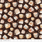 Riley Blake - Coffee Time - Coffee Mugs, Brown