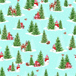 Quilting Treasures - Gnome For The Holiday - Pine Trees, Aqua