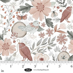 Blank Quilting - Petals & Pewter - Birds and Flowers, White