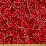 Hoffman California - Christmas Wish - Swirling Leaves, Crimson/Silver